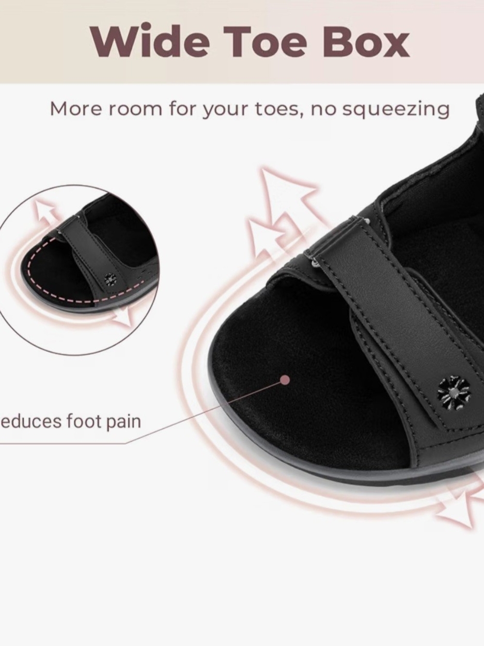 Wide Toe Box Women's Sandals - Black Comfort Slide